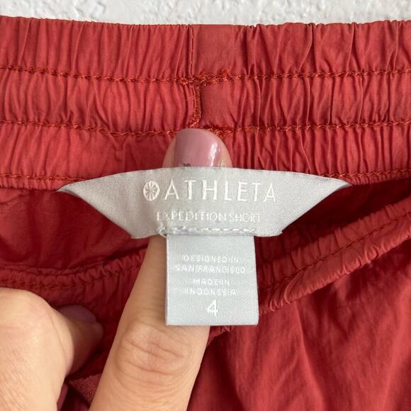 Athleta Expedition Short Drawstring Elastic Waist Hiking Shorts Red Orange 4 - Picture 12 of 13